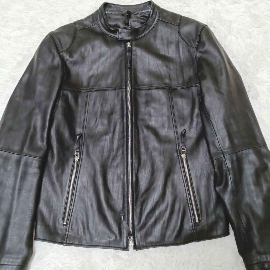 完売品✨オールドユニクロ レザー シングルライダース シワ加工 大きいサイズ 黒
