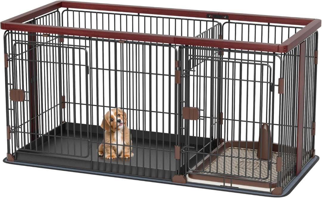 Petnniko 犬 ケージ 犬ゲージ 小中大型犬用 (ブラック＋レッド)