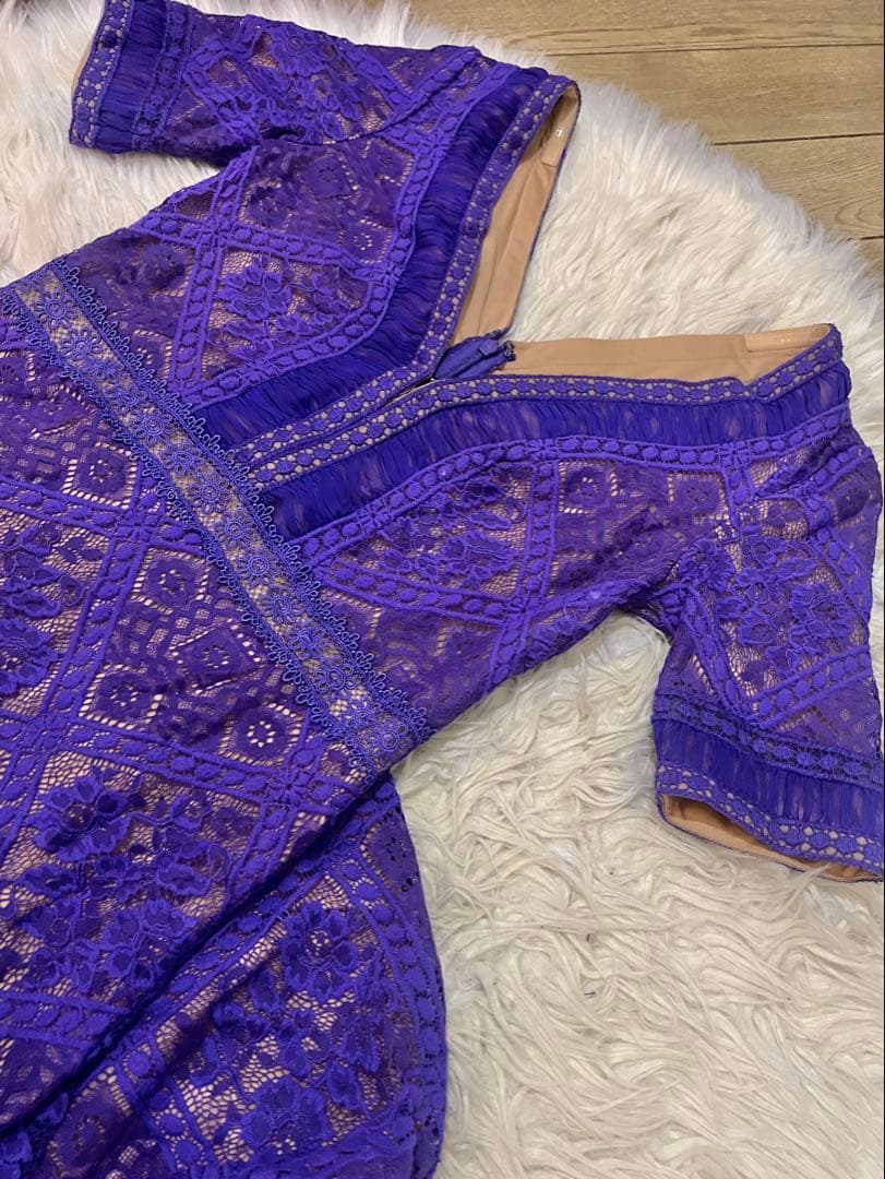 ※てんとう虫【TADASHI SHOJI】紫　レース　ロングドレス