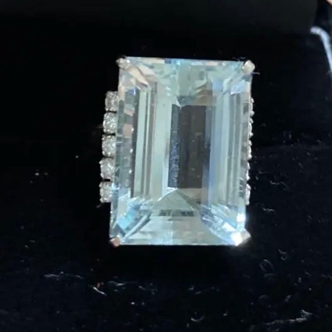 大粒アクアマリン13.88 ダイヤ0.31 プラチナ900リング　超お買い得