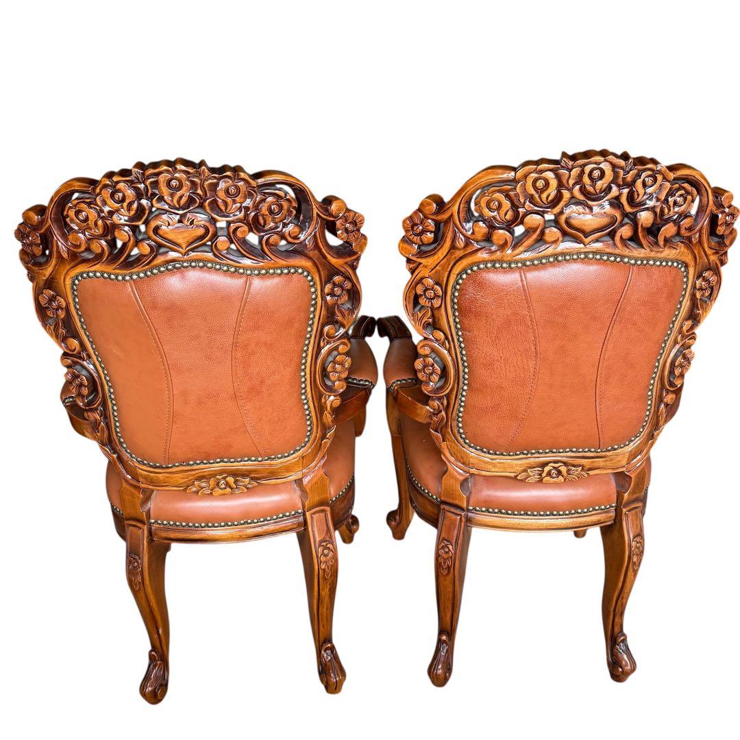 【手渡し限定】イタリア　象嵌 アンティーク ダイニングセット　硝子マット付