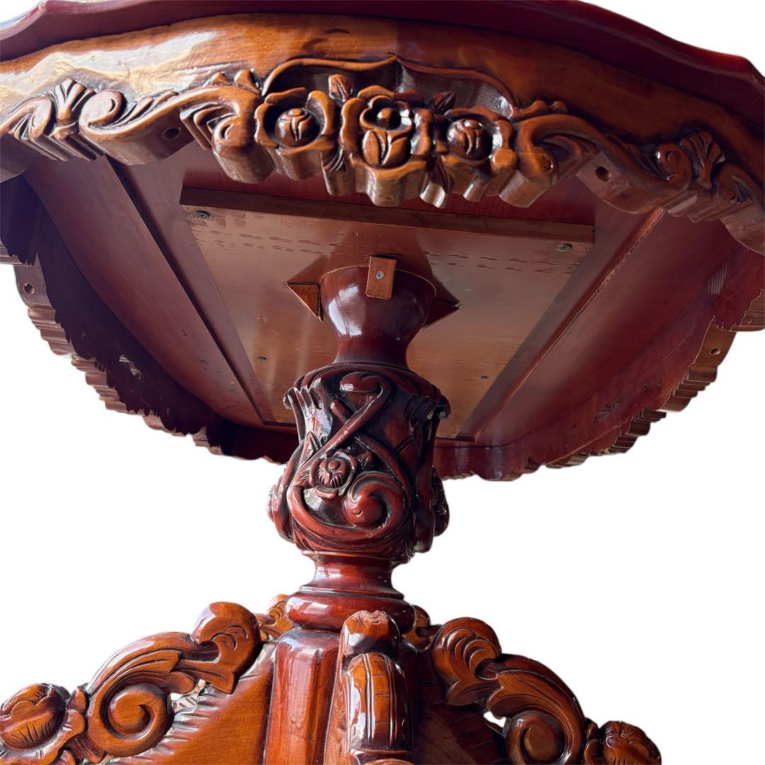 【手渡し限定】イタリア　象嵌 アンティーク ダイニングセット　硝子マット付