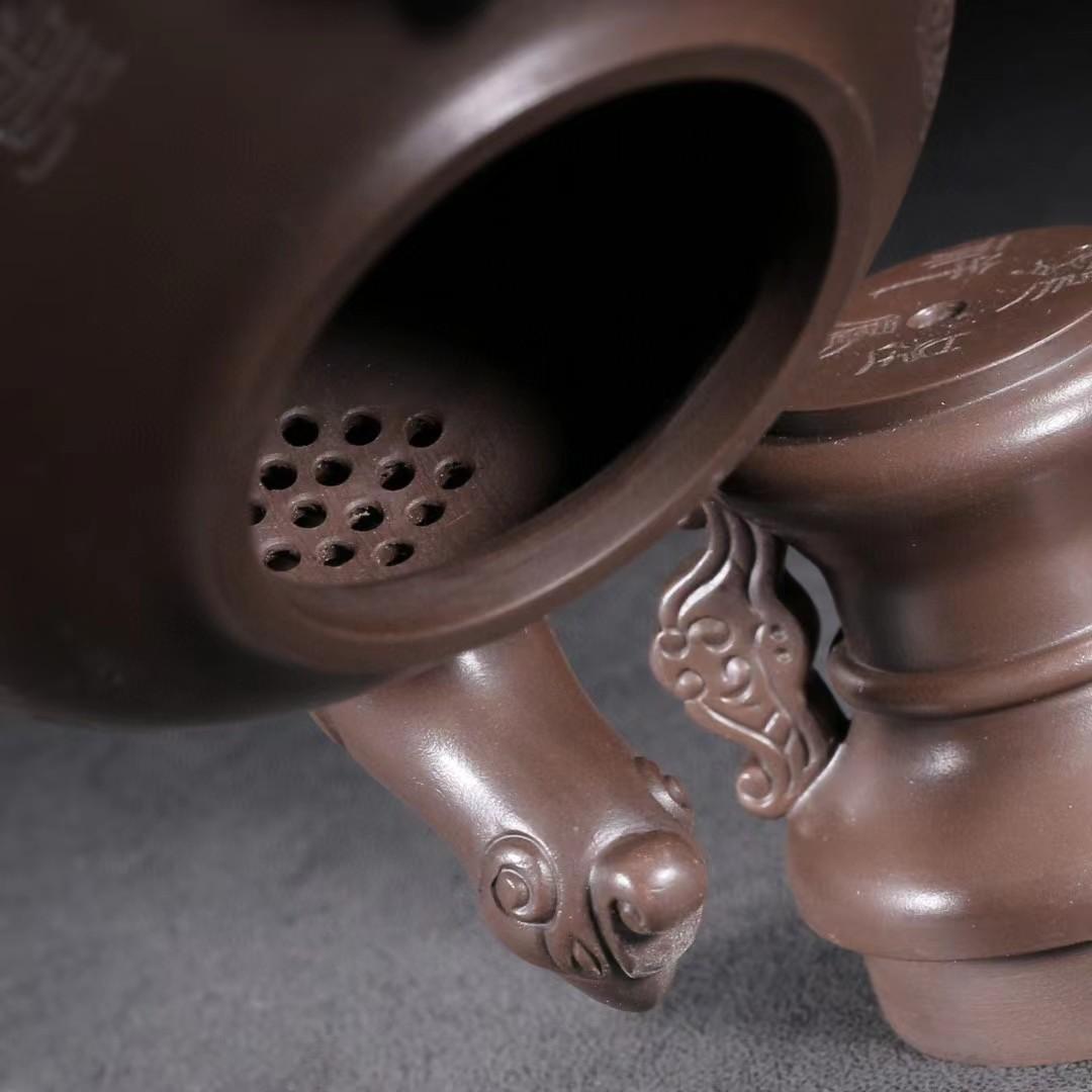 中国古美術・原礦紫泥・陳鳴遠製陶紋・龍鳳吉祥紫砂壺・紫泥急須・茶壺・茶道具・賞物