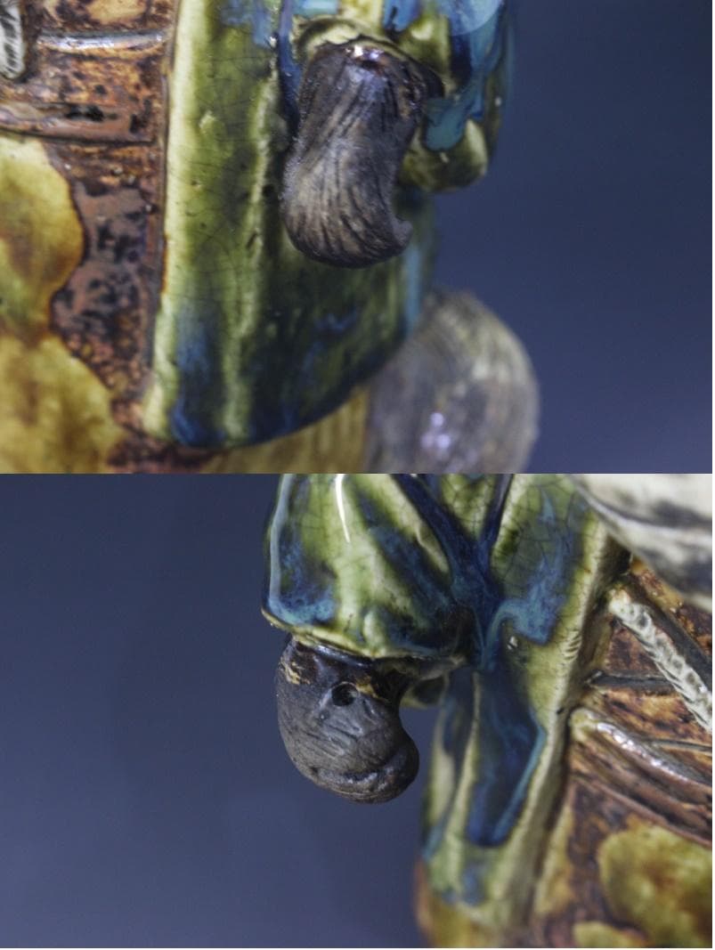 古い時代◆釉薬(うわぐすり・ゆうやく)　五彩陶器　焼き物　狸　たぬき◆30㎝