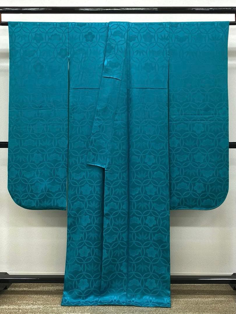 無地振袖 紋意匠 シンプル 青緑系 身丈162cm 撥水加工済み