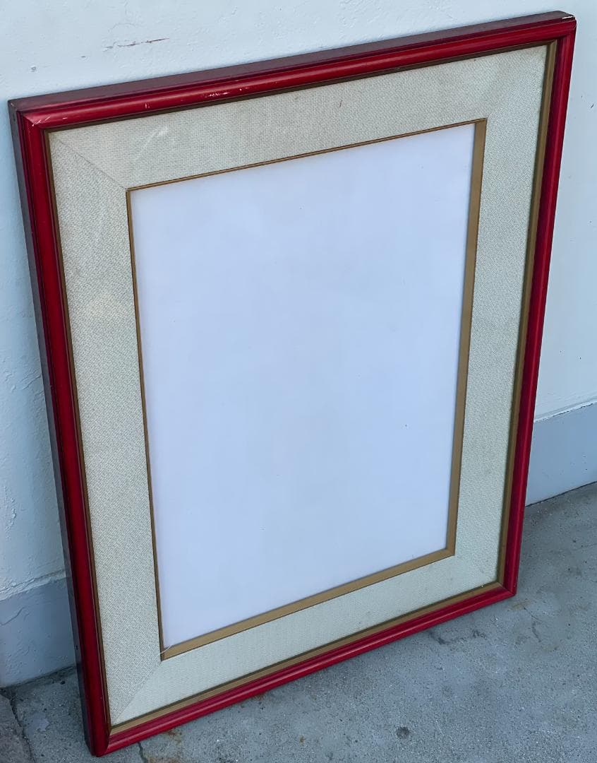 大型 額縁 フレーム 赤 レッド ゴールド マット付 和洋兼用 高級 中古