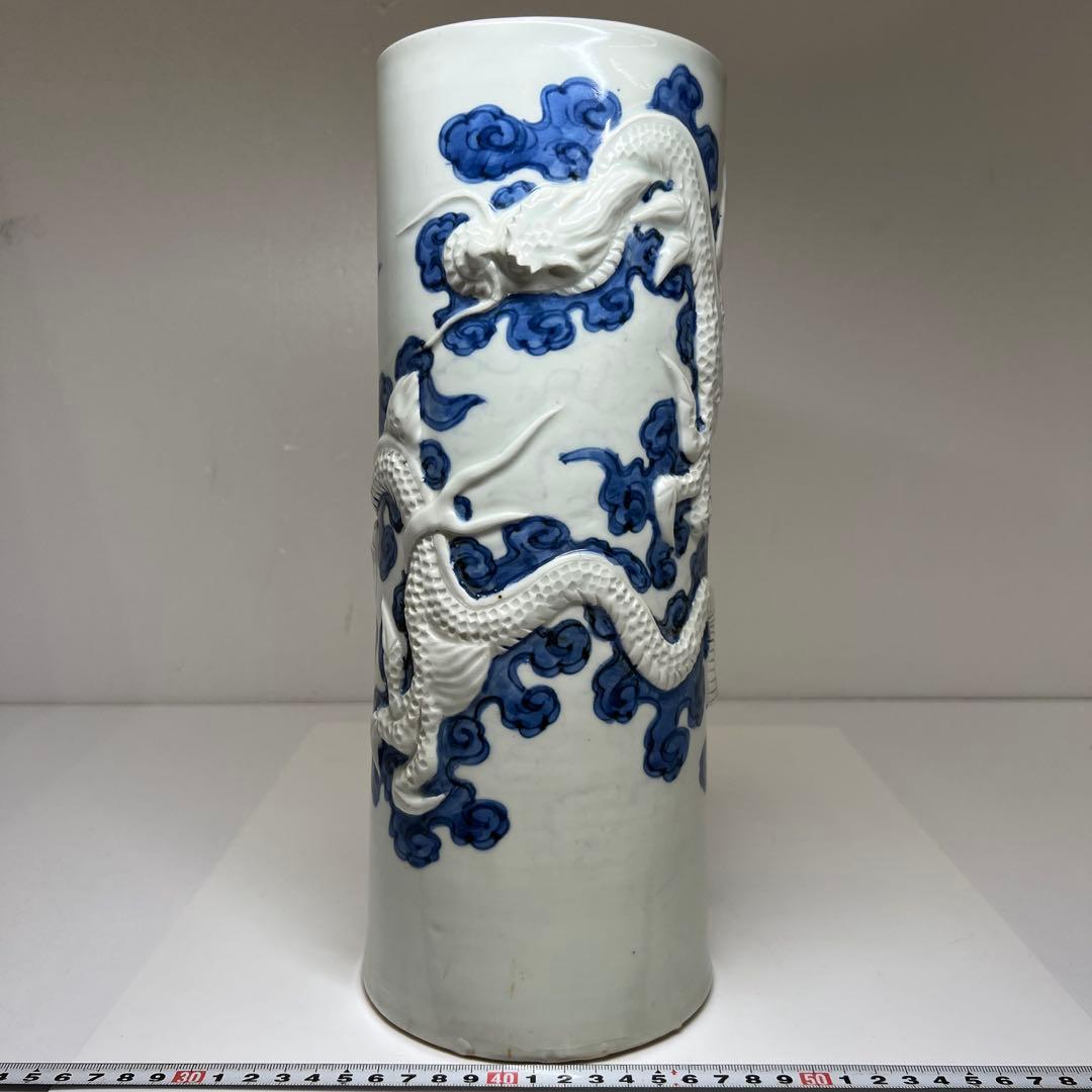 江戸時代　平戸焼　龍浮彫花瓶　高さ約33㎝　本Y7-0702⭐︎1Fトコエサ
