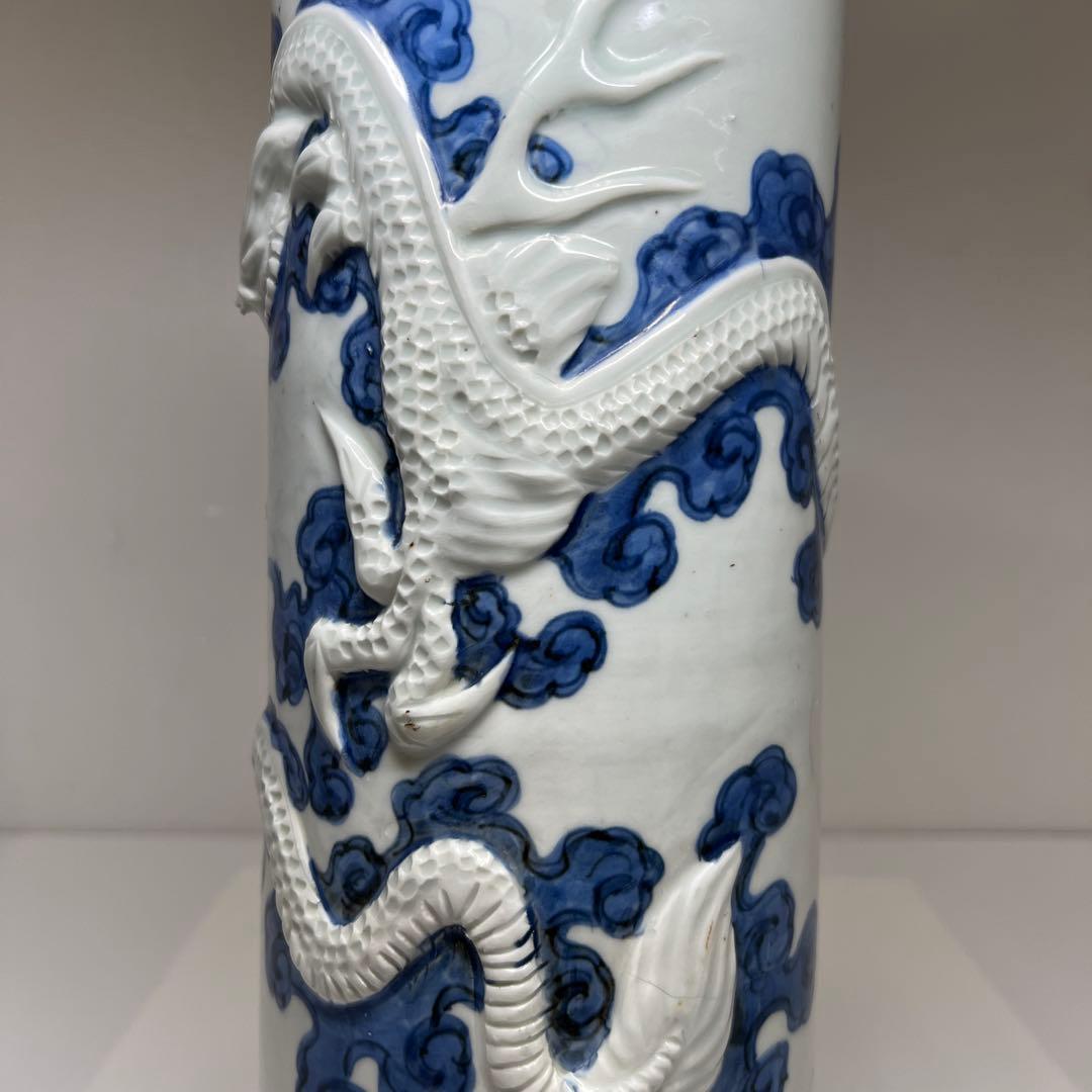 江戸時代　平戸焼　龍浮彫花瓶　高さ約33㎝　本Y7-0702⭐︎1Fトコエサ