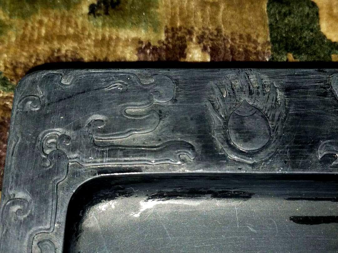♥中国　火焔双獣文　端渓硯　古硯　７　端渓　硯　骨董品