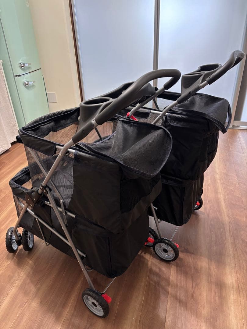 軽量ペットカート 1台 多頭飼い 折りたたみ式 黒　約120×80×51cm