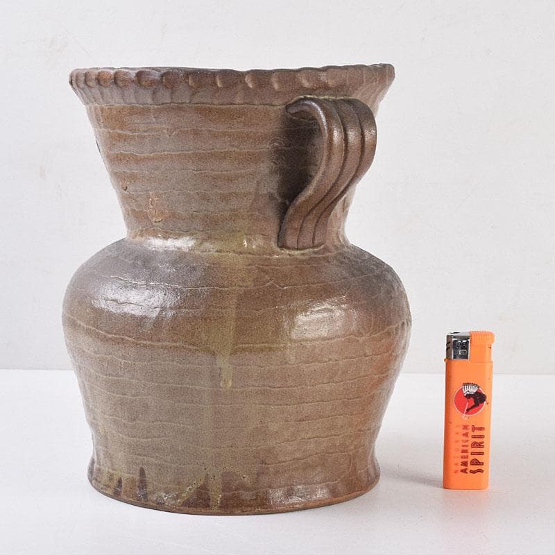 壺屋焼　爍山銘　内魚刻　双耳壷　花瓶　時代箱　M　R9056H