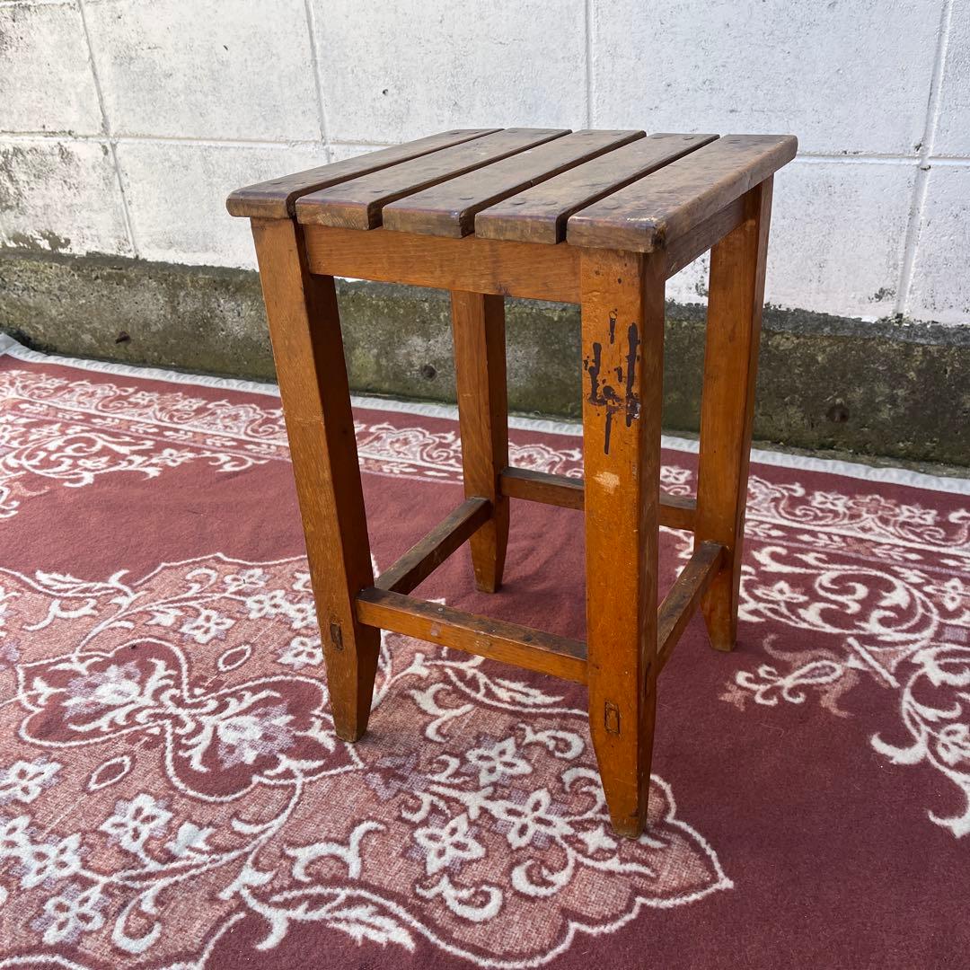 アンティーク 古家具◾️木製無垢材 スクエア型 スツール サイドテーブル 飾り台