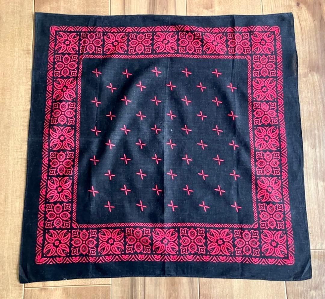 ヴィンテージ クロス柄バンダナ ブラック×レッド レアカラー90s スーサイダル