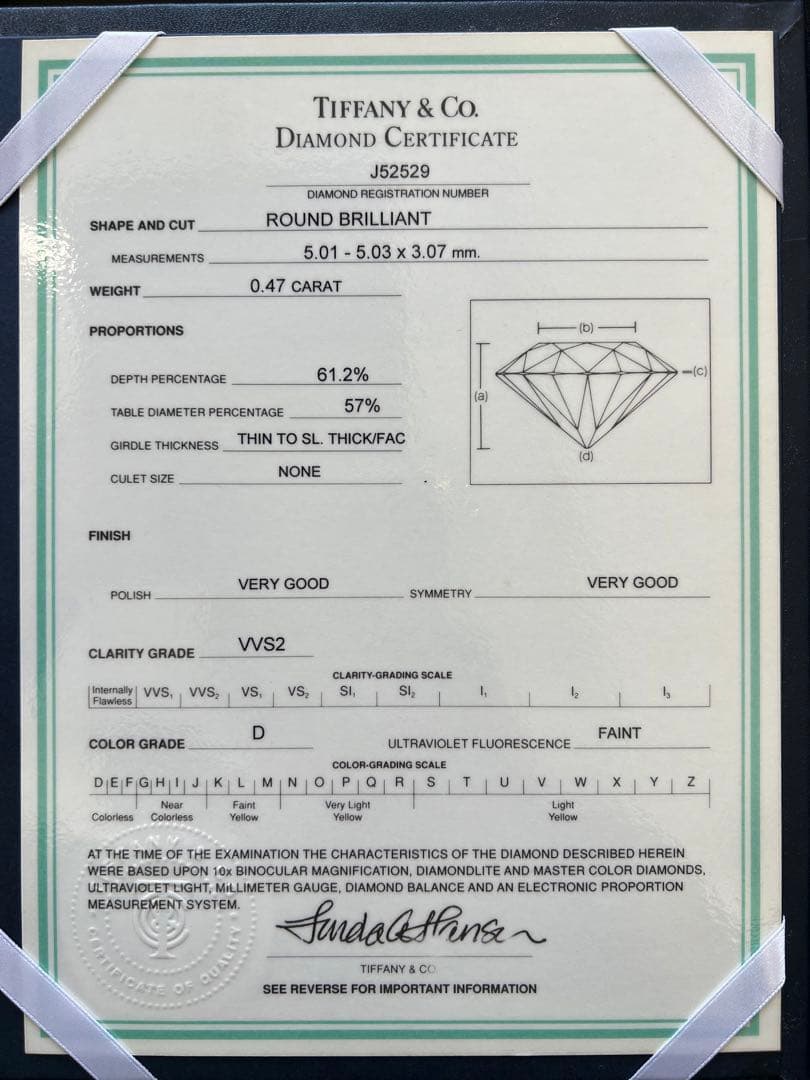 値下げ！Tiffany ソリティアダイヤモンド D VVS2 0.47ct 8号