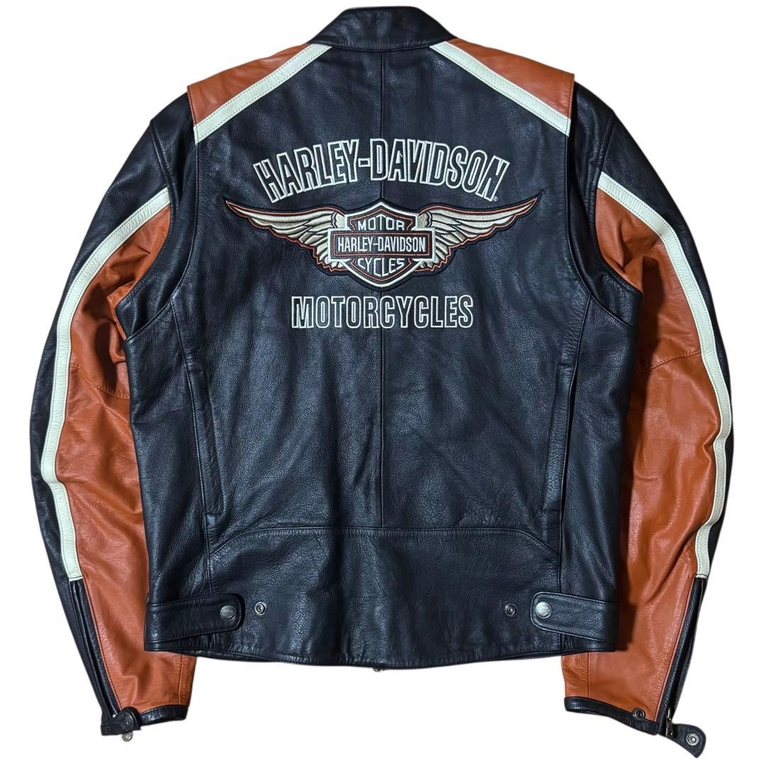 HARLEY DAVIDSON 本革 W-ZIP 立ち襟 シングルライダース M