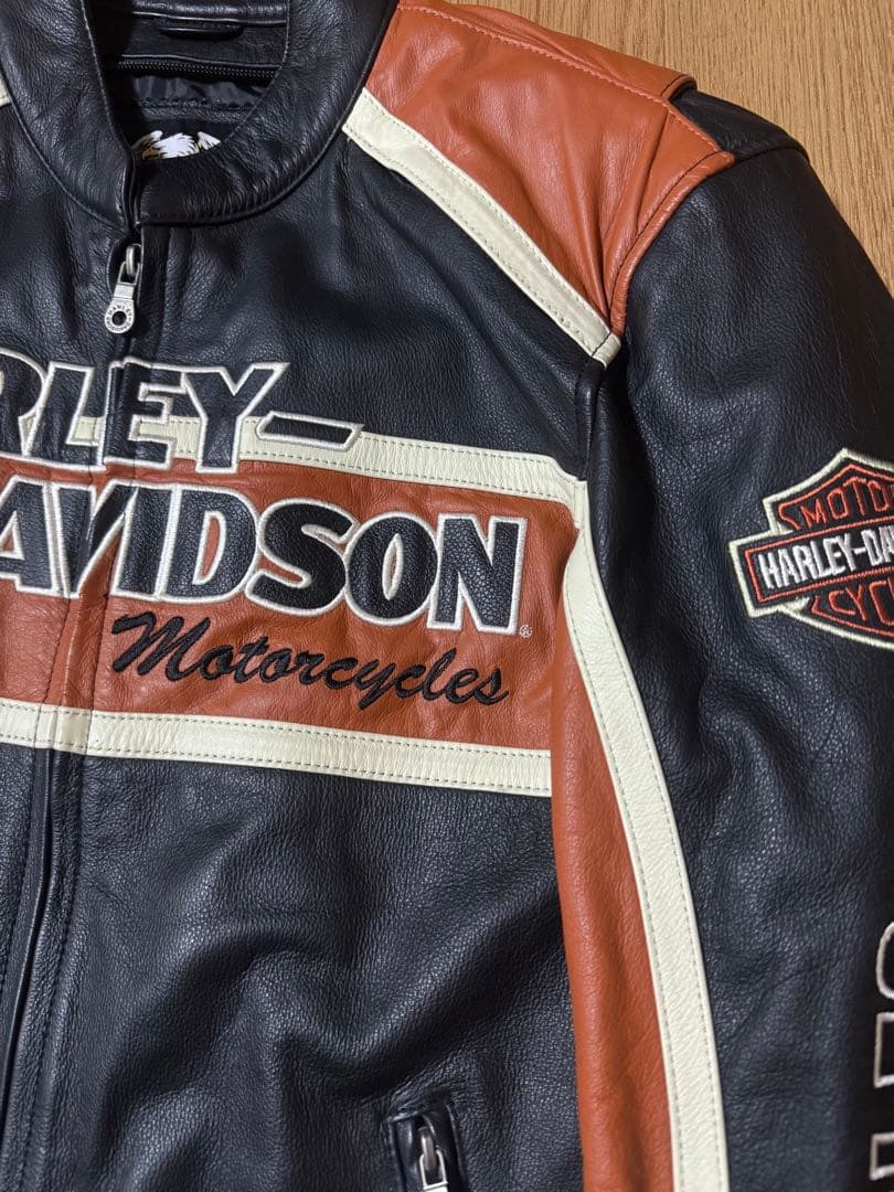 HARLEY DAVIDSON 本革 W-ZIP 立ち襟 シングルライダース M