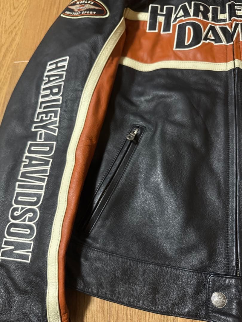 HARLEY DAVIDSON 本革 W-ZIP 立ち襟 シングルライダース M