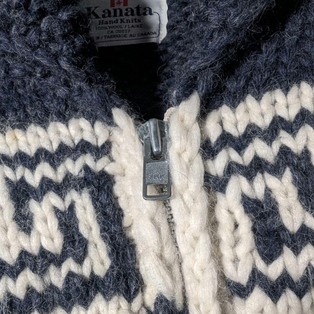 80s 90s　カナダ製　KANATA　イーグル柄　カウチンニット　ジップアップ