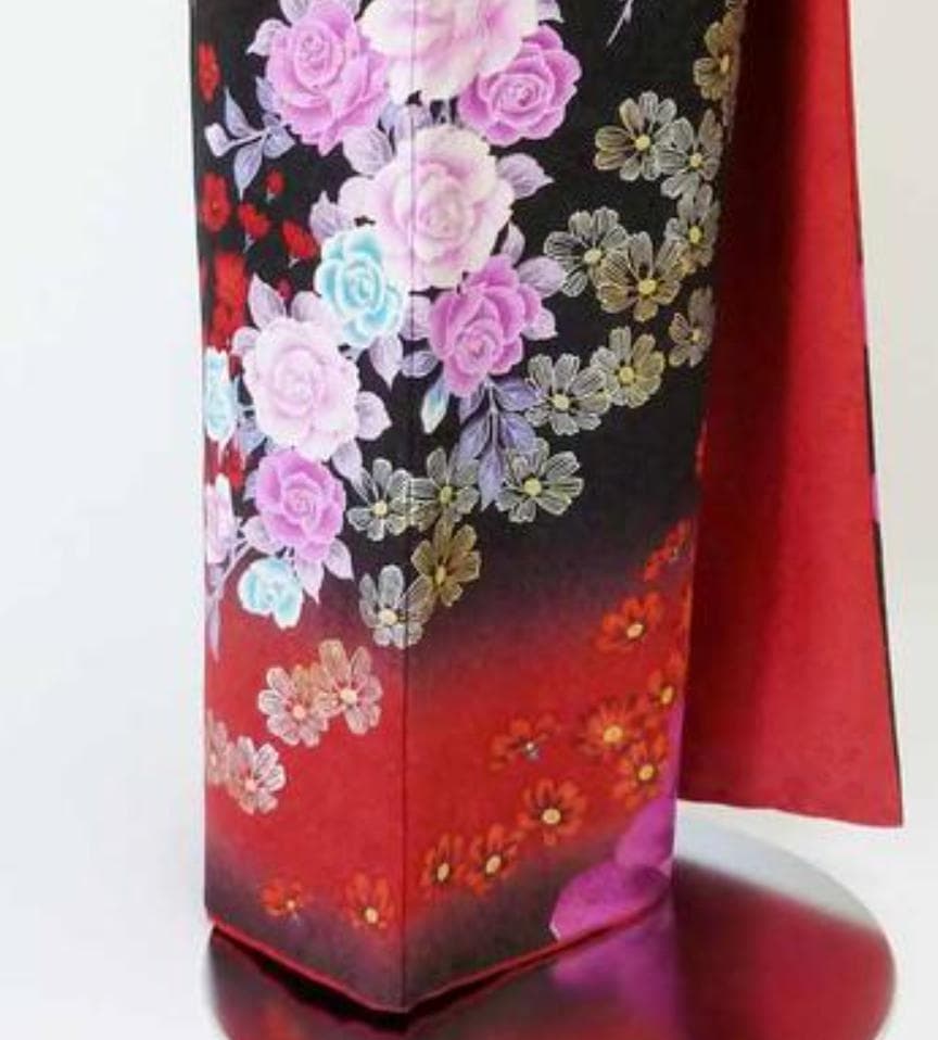 ◉成人式・卒業式・振袖「黒妖艶薔薇」b209　身長 150〜168cm