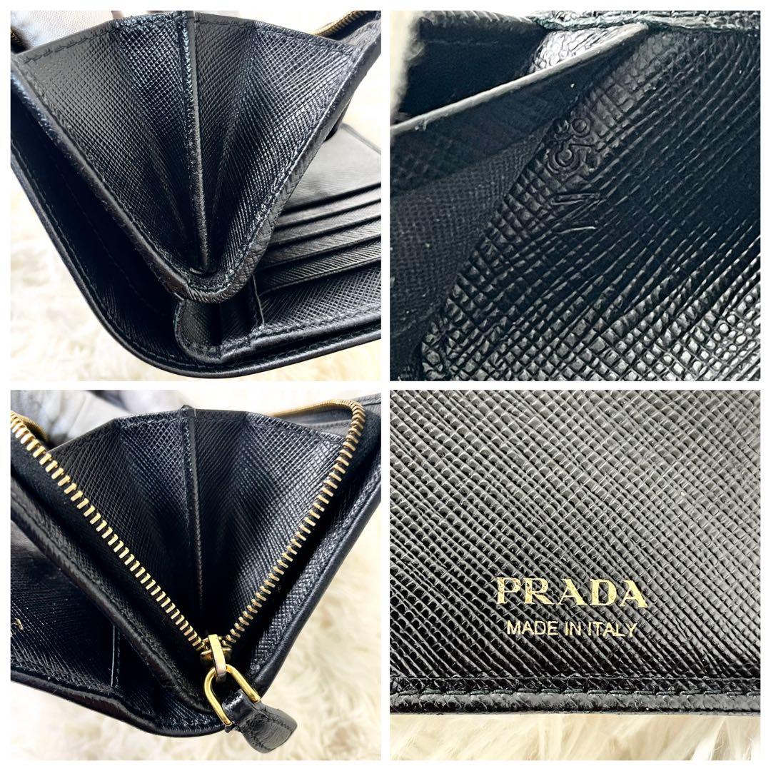 プラダ　PRADA 二つ折り財布　サフィアーノ　レザー　ブラック　黒　レディース