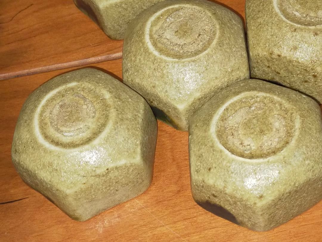 ♥黄瀬戸　六角盃　５個セット　桐箱付き　ぐい呑み　ぐい飲み　骨董　古玩