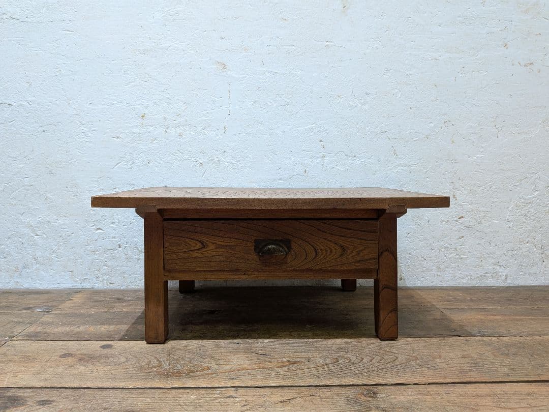 1117 アンティーク　総欅の文机　けやき　ローテーブル　陳列台　骨董　レトロ