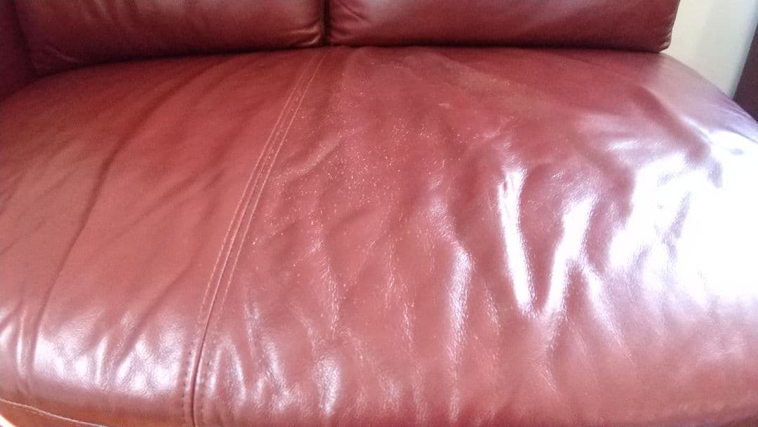 ワインレッド 本革 カウチソファ① (②と共にご購入下さい！)