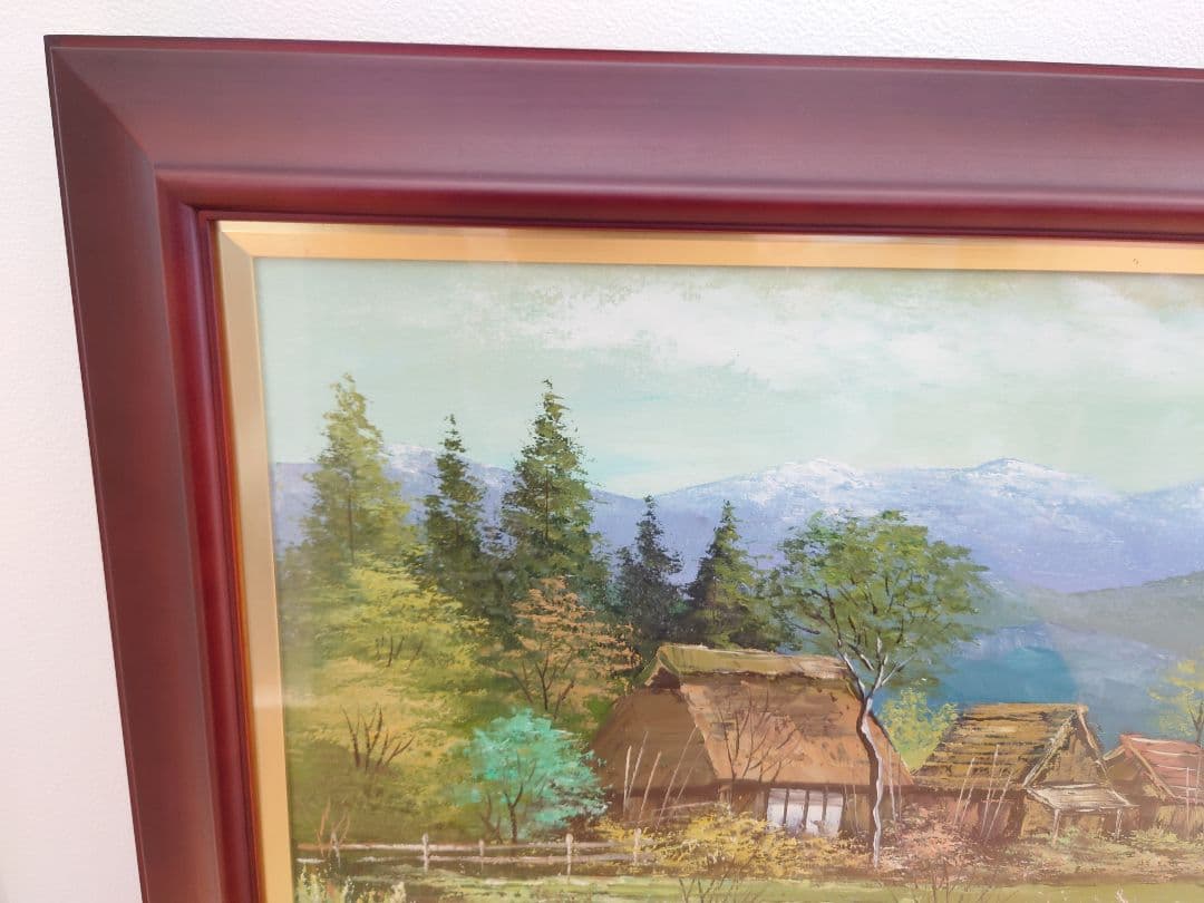 ★絵画 沢健 『信濃の民家』油彩 F10号★検)額付き 風景画 真筆証明書付
