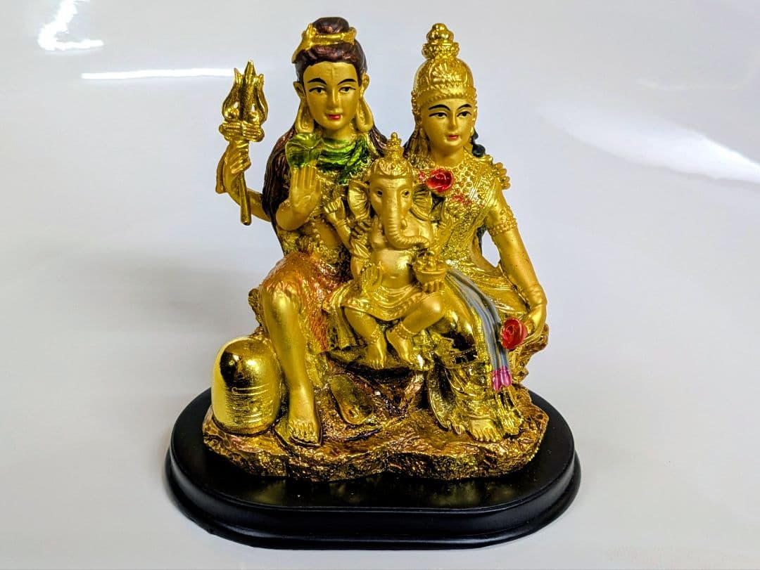 黄金の家族神像 シヴァ パールヴァティー ガネーシャ 家庭円満 守護