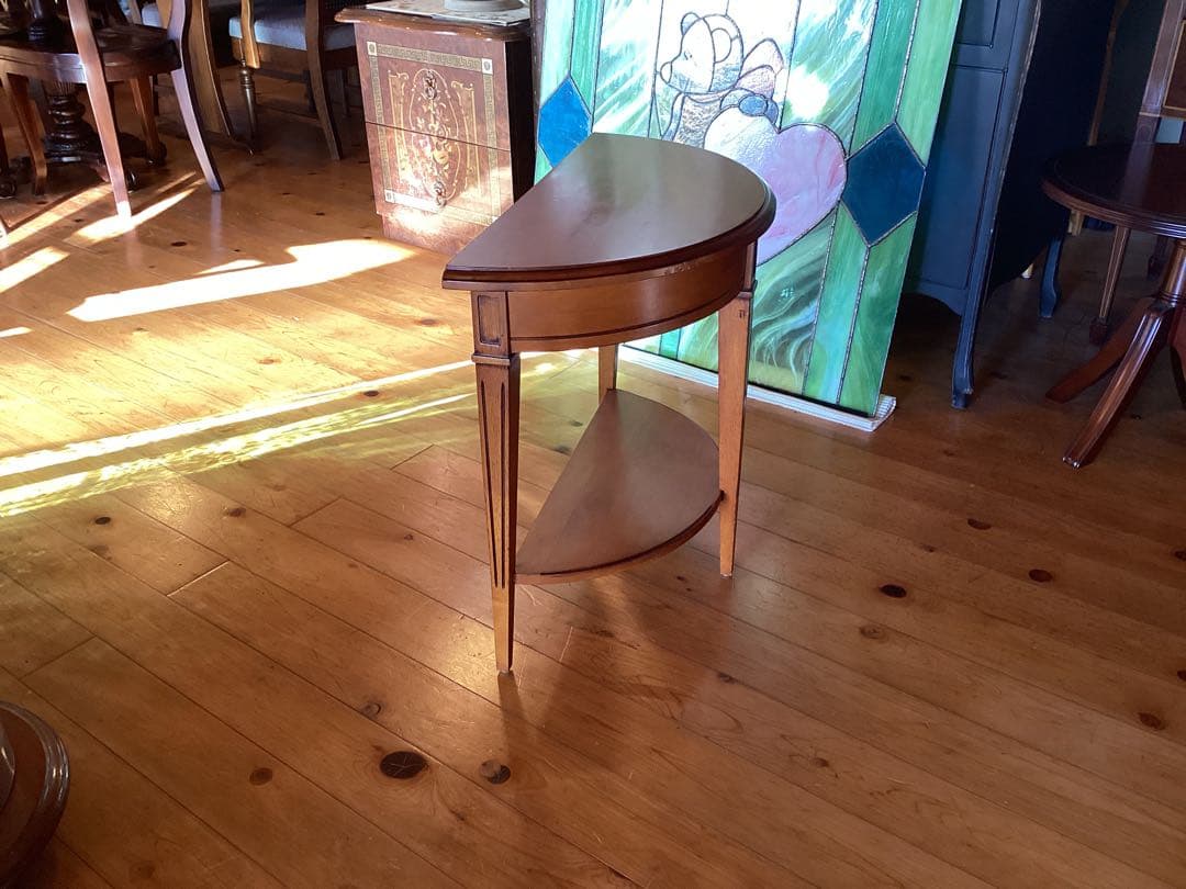 ナチュラルウッド 半円形コンソールテーブル