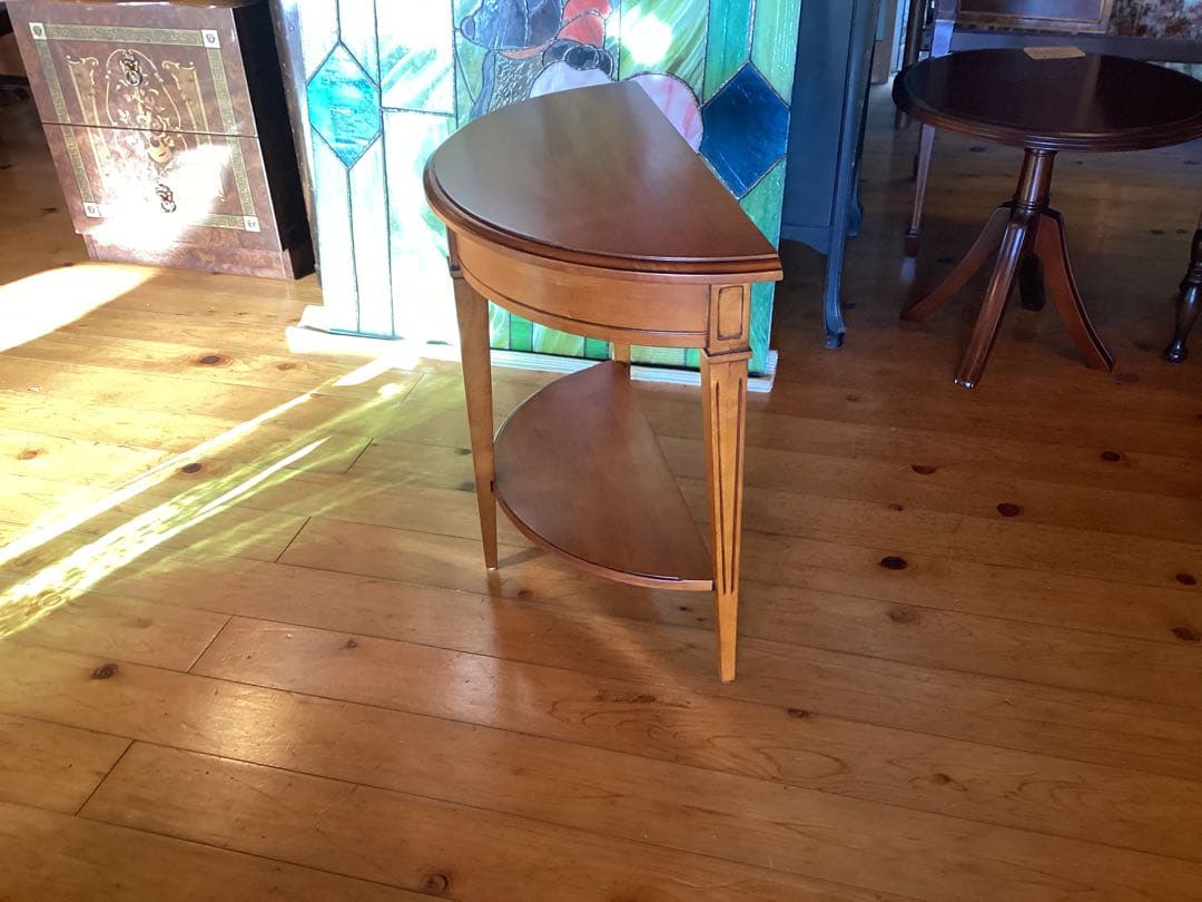 ナチュラルウッド 半円形コンソールテーブル