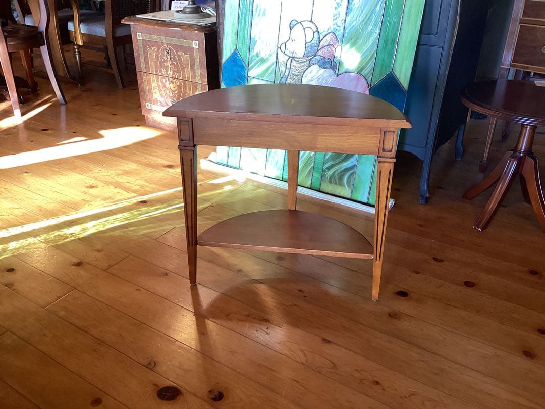 ナチュラルウッド 半円形コンソールテーブル