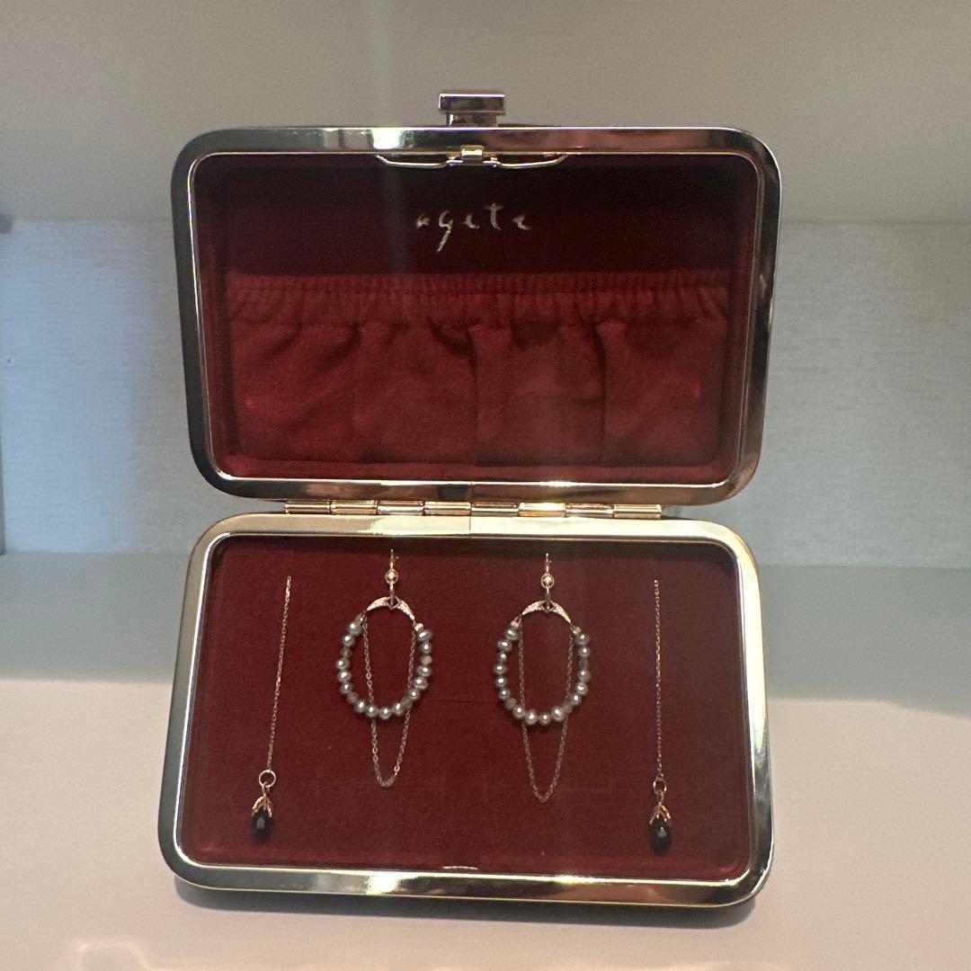 agete パールとチェーンのフープピアス　セット
