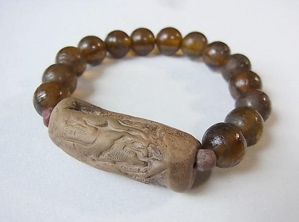 ★Y0302★アンティーク　ブレスレット　テラコッタ　ガラスビーズ