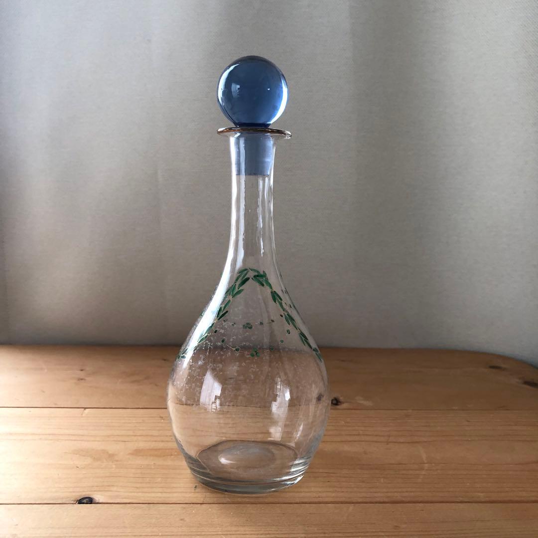 古いデカンタ　ガラス瓶　植物柄　フランス　アンティーク　デキャンタ　no.154