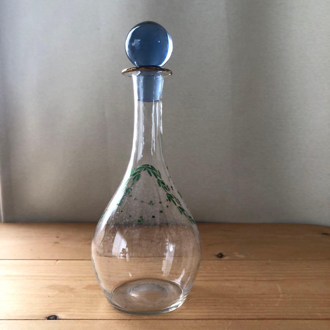 古いデカンタ　ガラス瓶　植物柄　フランス　アンティーク　デキャンタ　no.154