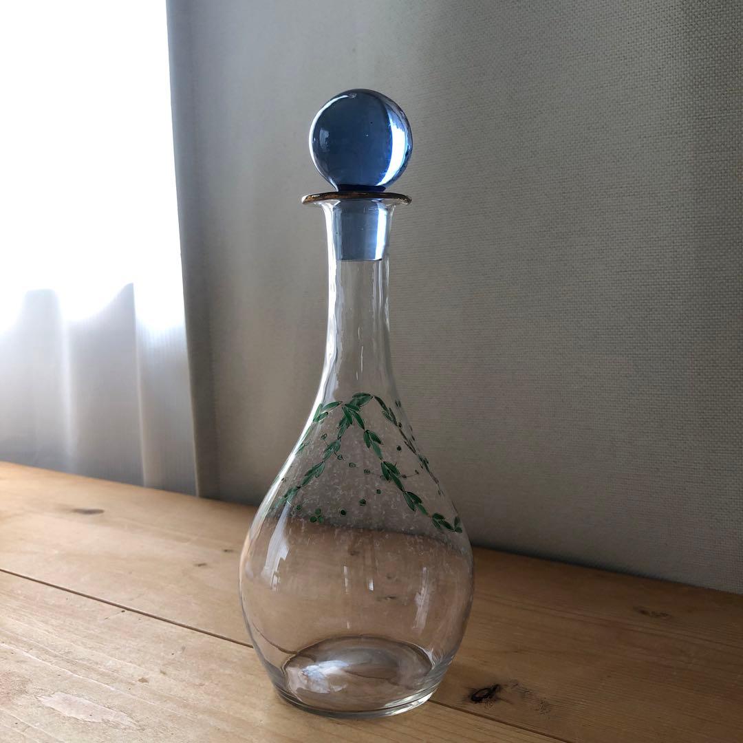 古いデカンタ　ガラス瓶　植物柄　フランス　アンティーク　デキャンタ　no.154