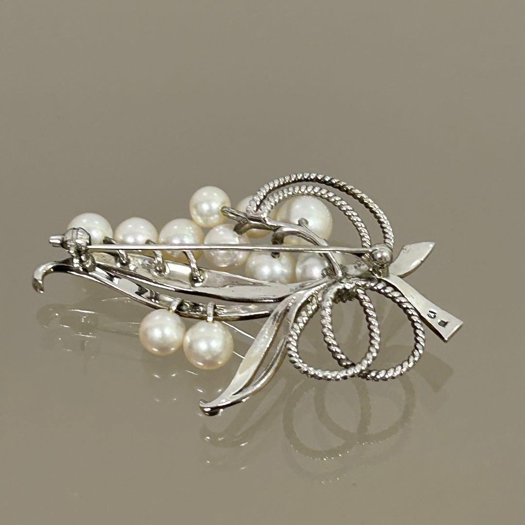 ミキモト アコヤ本真珠 11粒 パール ブローチ silver シルバー リボン