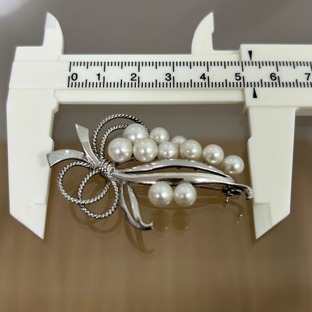 ミキモト アコヤ本真珠 11粒 パール ブローチ silver シルバー リボン