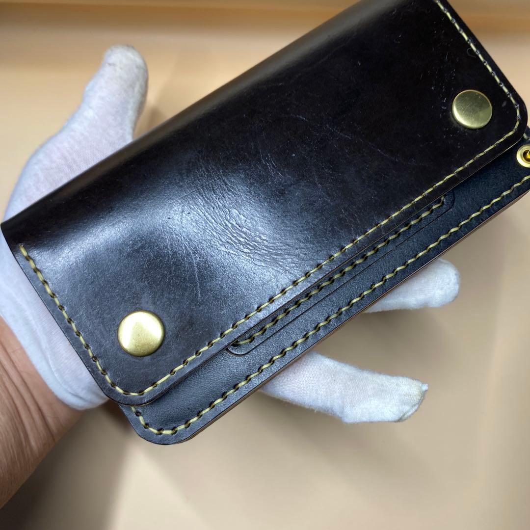上質 無骨 艶 茶芯 丘染め 三層 マチ ロング トラッカーウォレット