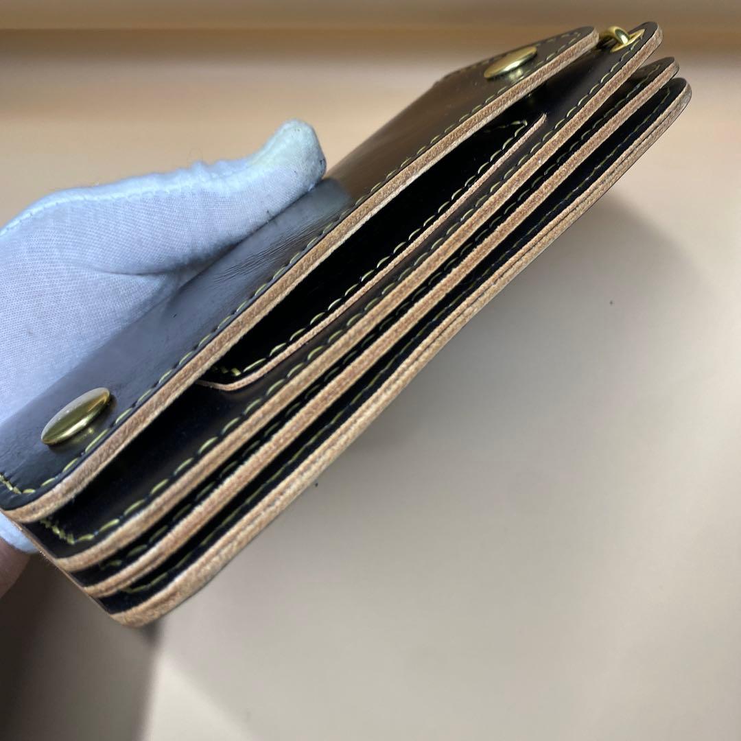 上質 無骨 艶 茶芯 丘染め 三層 マチ ロング トラッカーウォレット