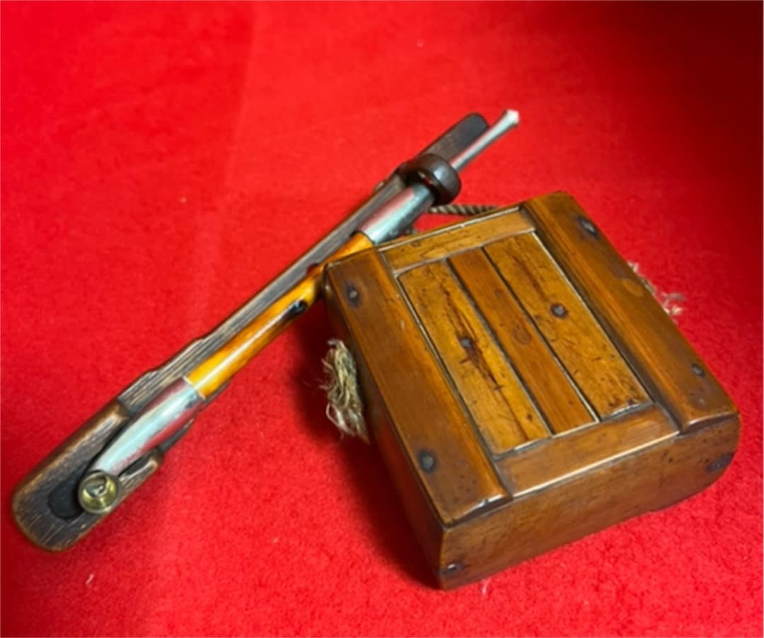 竹製・胴乱・洋銀都上州（短）新品煙管付き・アンティーク