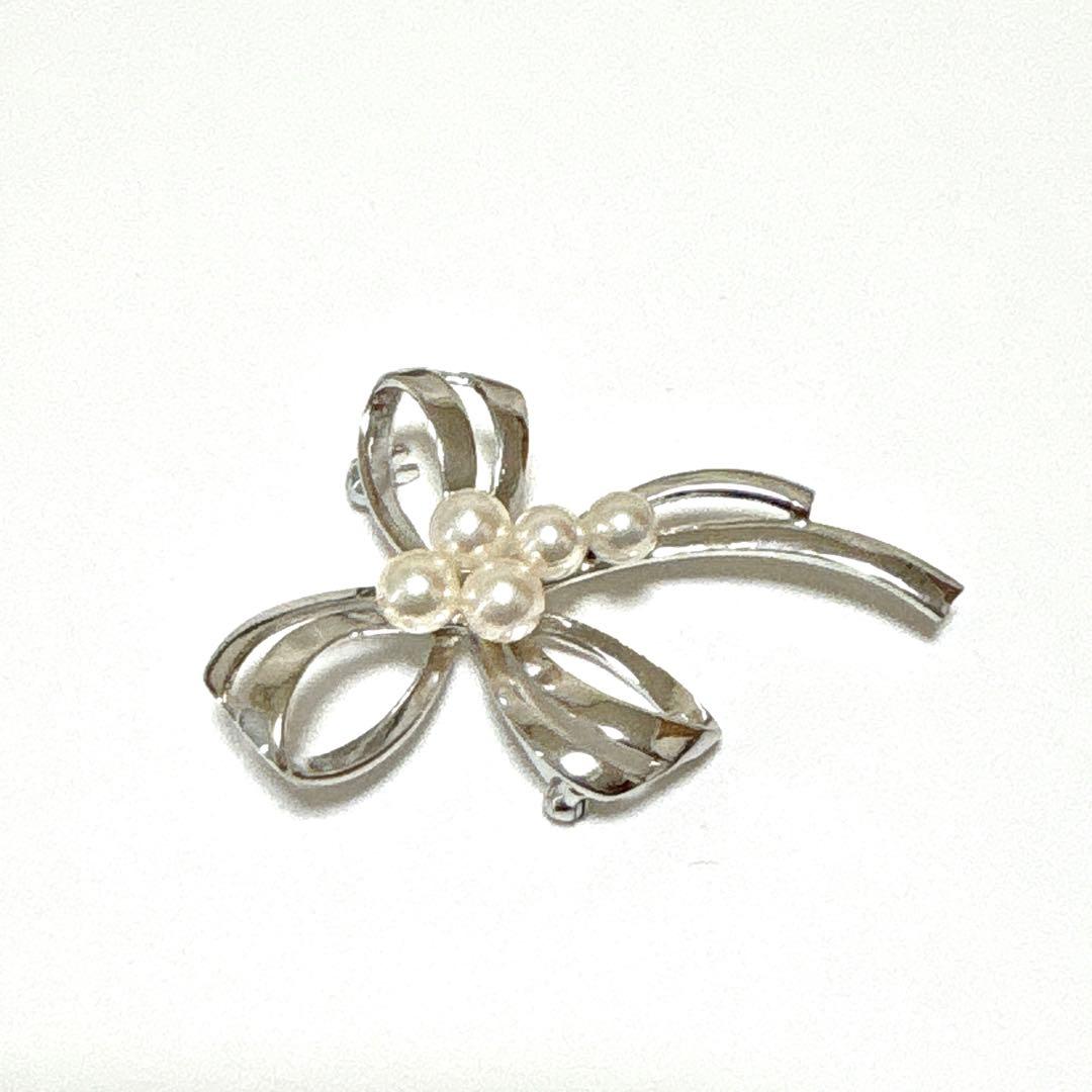 皇室御用達 ✨ミキモト アコヤ真珠 パール リボン ブローチ コサージュ SV