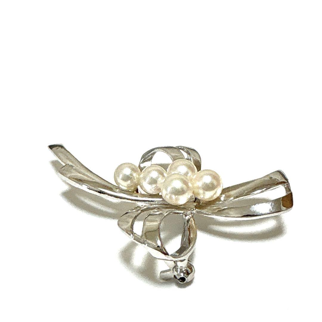 皇室御用達 ✨ミキモト アコヤ真珠 パール リボン ブローチ コサージュ SV