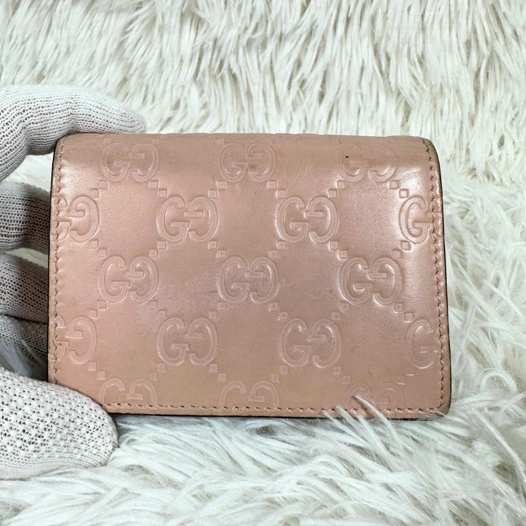 GUCCI グッチ 折財布 シマレザー ピンク GG柄 ゴールド金具 アニマリエ