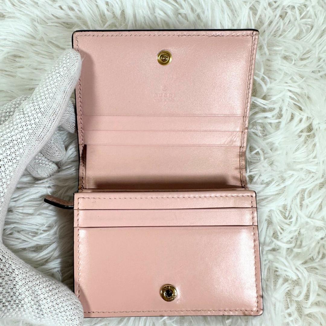 GUCCI グッチ 折財布 シマレザー ピンク GG柄 ゴールド金具 アニマリエ
