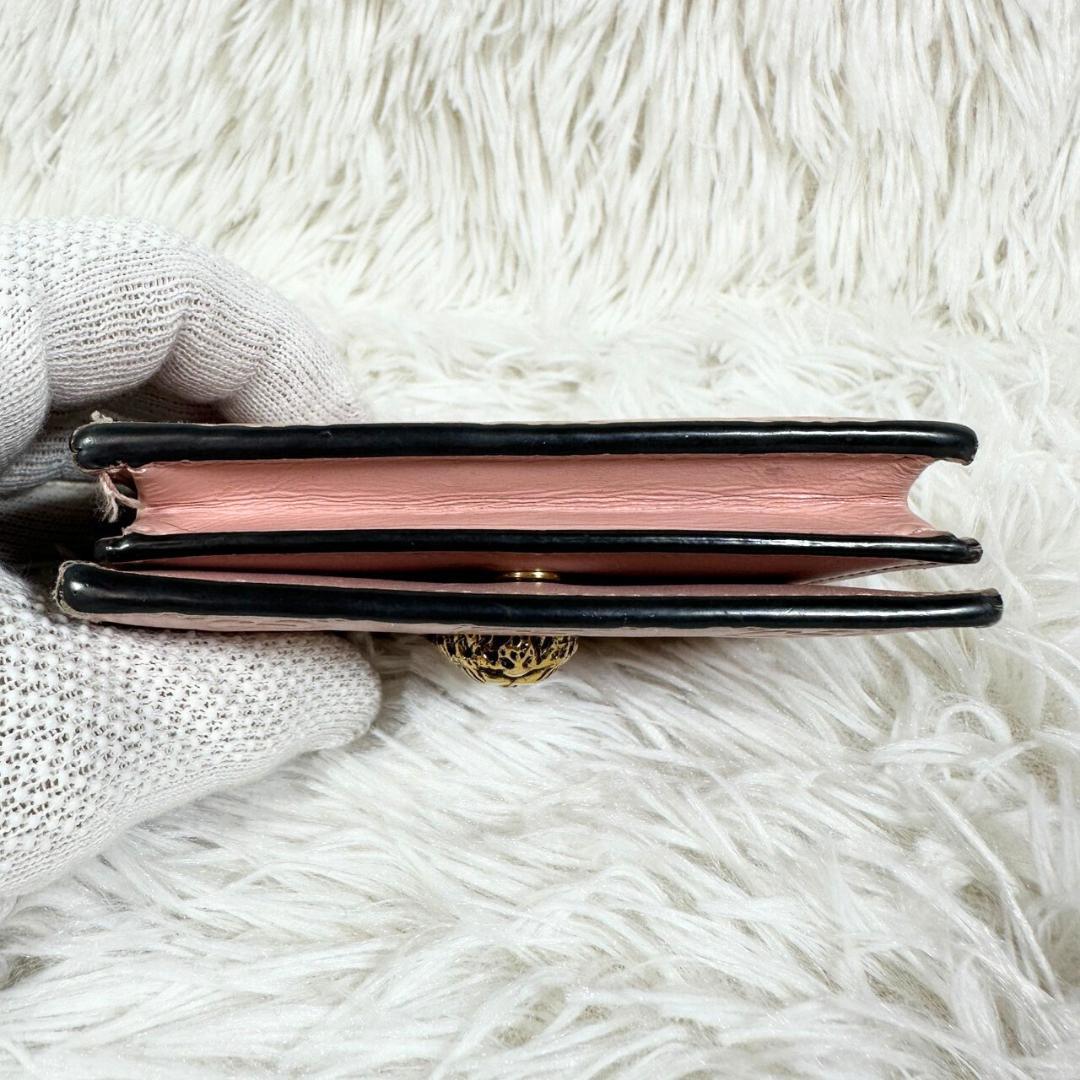 GUCCI グッチ 折財布 シマレザー ピンク GG柄 ゴールド金具 アニマリエ