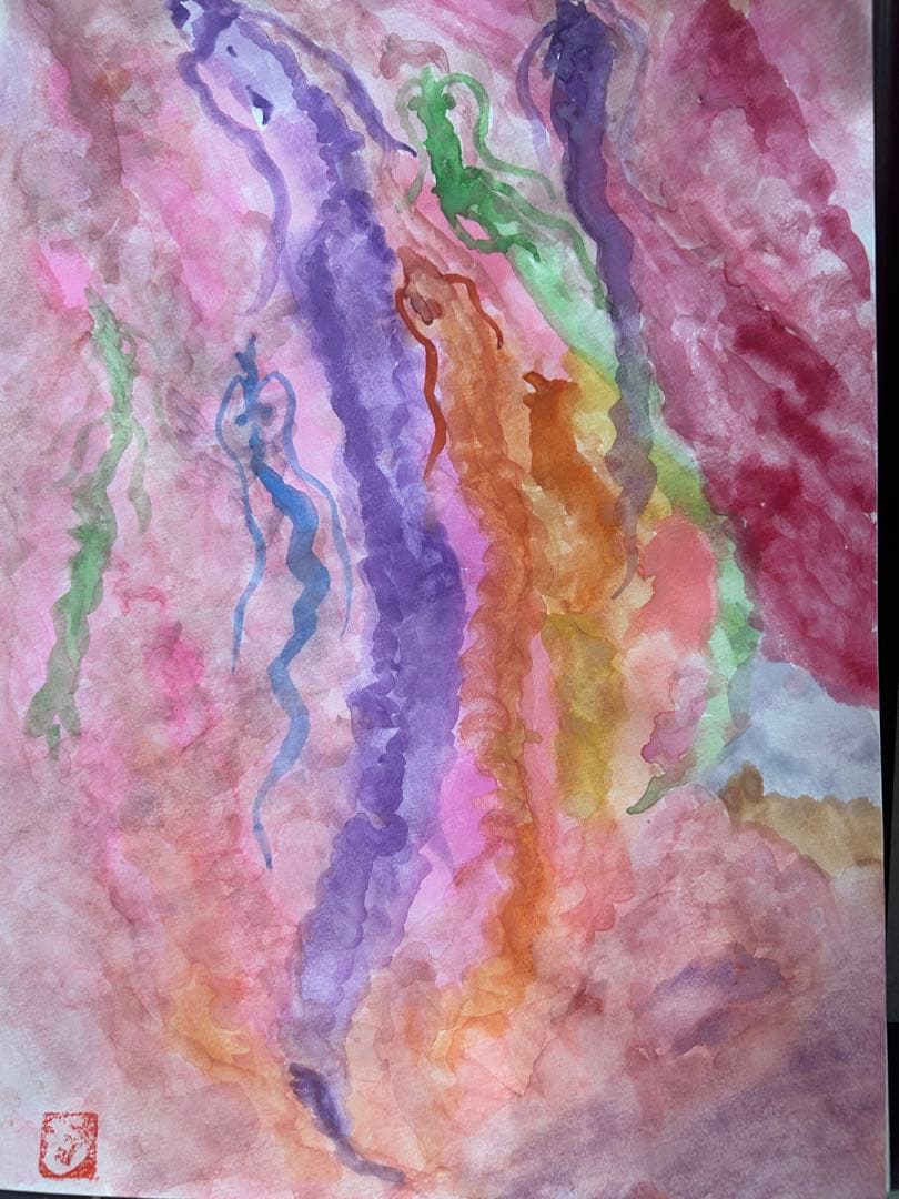 抽象的な水彩画 多色使い