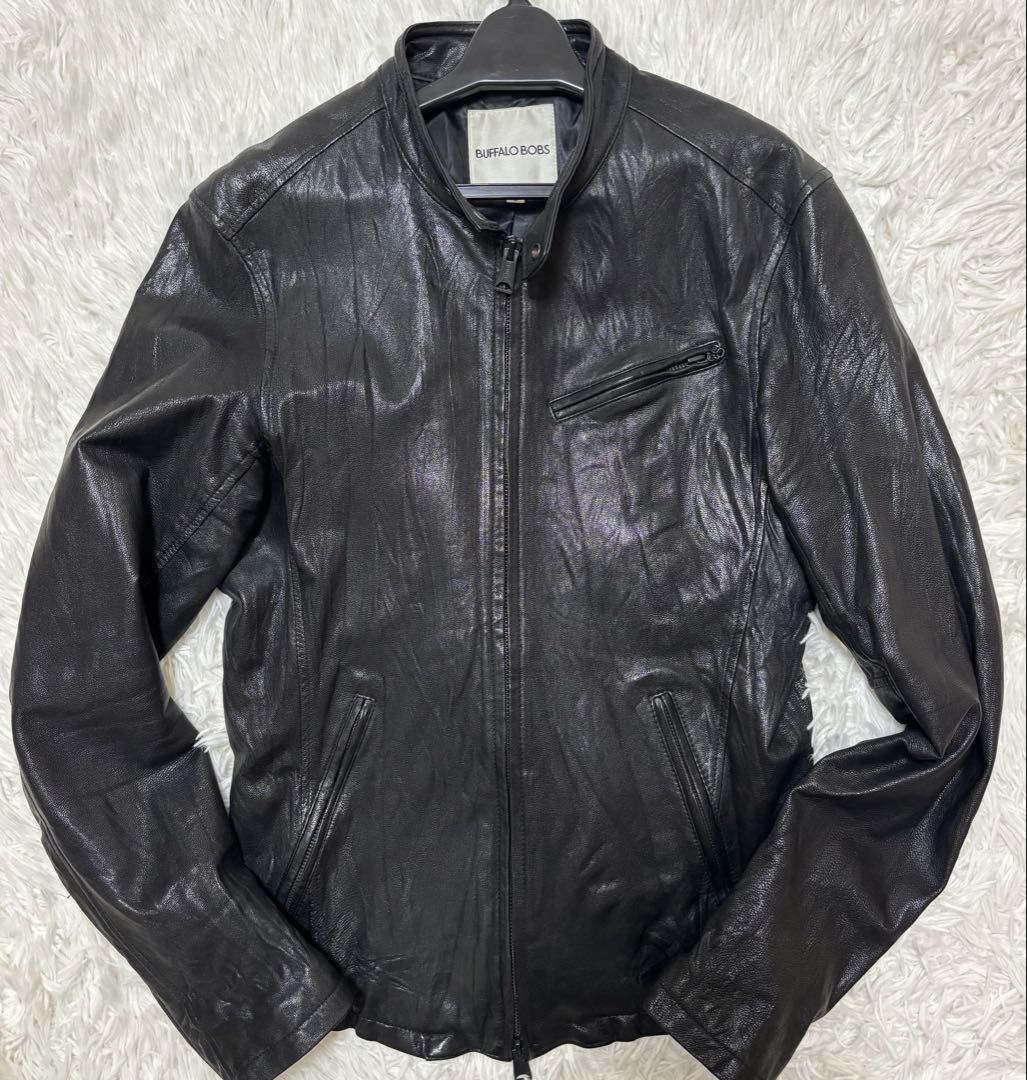 BUFFALOBOBS シングルレザーライダースジャケット　シワ加工　やぎ革