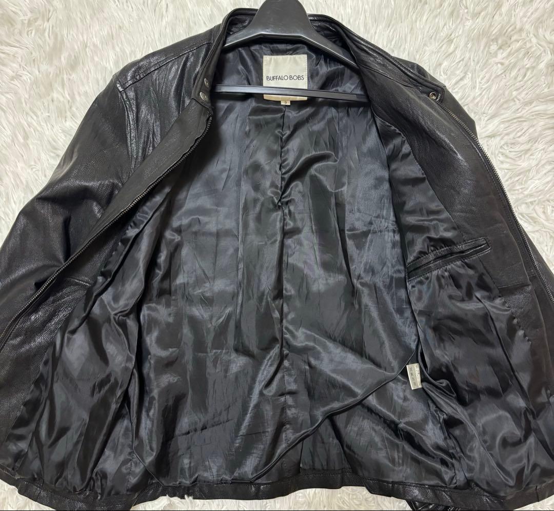 BUFFALOBOBS シングルレザーライダースジャケット　シワ加工　やぎ革